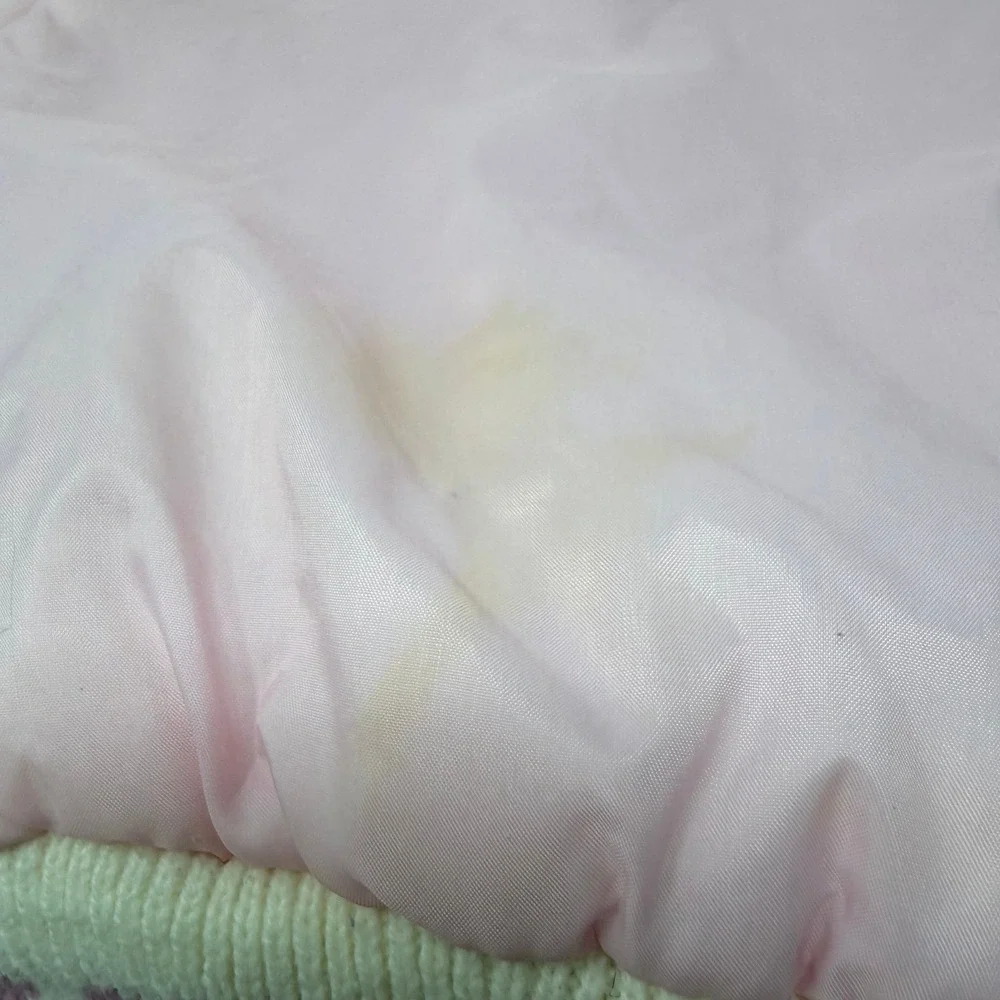 Vintage 80s Baby Girl Pink Puffer Jacket 18M Rocking Horse Knit Hooded